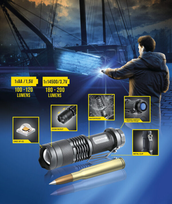 Latarka ręczna everActive FL-180 "Bullet" z diodą CREE XP-E2 - obrazek 2
